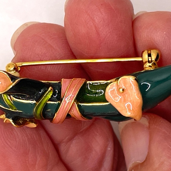 Kenneth Jay Lane KJL Vintage Green Peach Calla Lilly High Heel Pin Brooch - Picture 3 of 10
